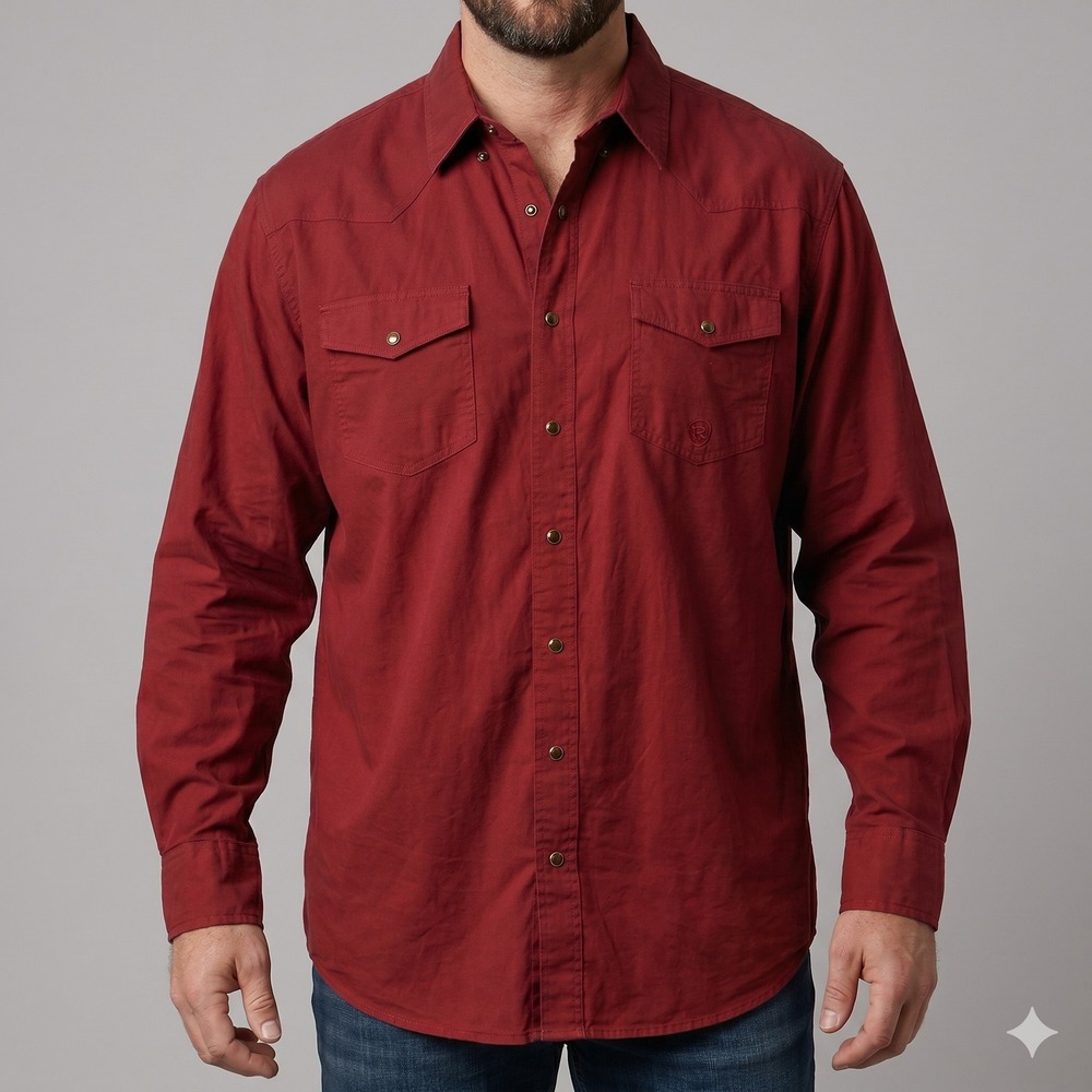 Roper Wear The West Western Button‎ Up Shirt Men 2XLT Burgundy Cotton EUC